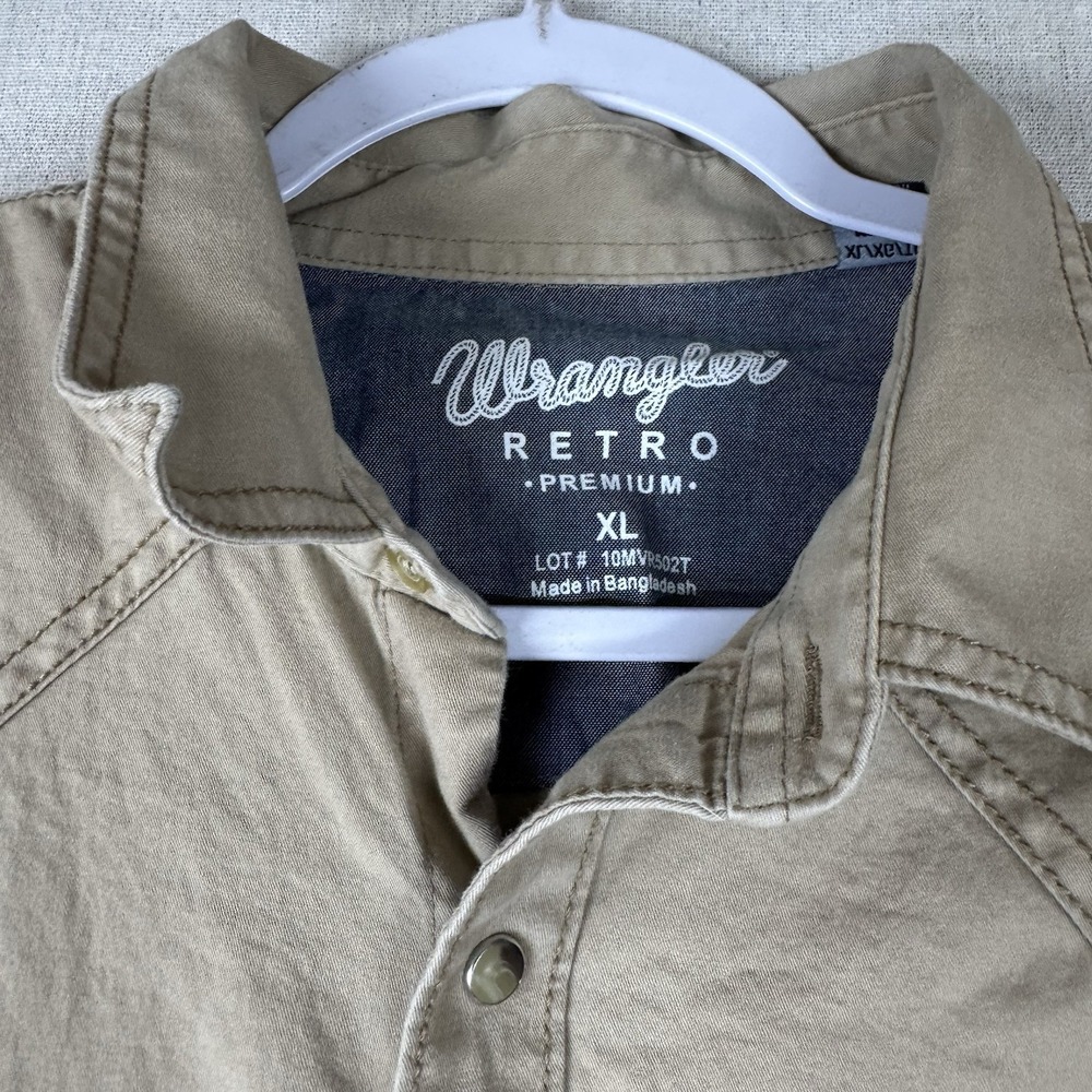 Wrangler Retro Premium Mens XL Tan Khaki Western Pearl Snap Shirt 10MVR502T